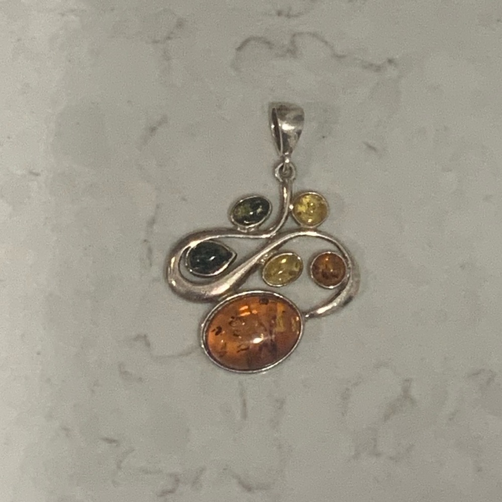 EUC MULTI COLOR BALTIC AMBER PENDANT .925 - Picture 1 of 2